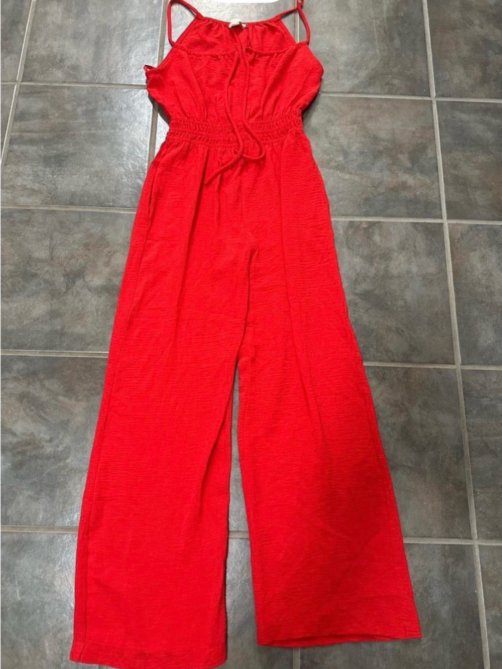 Monteau Los Angeles Red Wide-Leg Jumpsuit with Smocked Waist- Medium